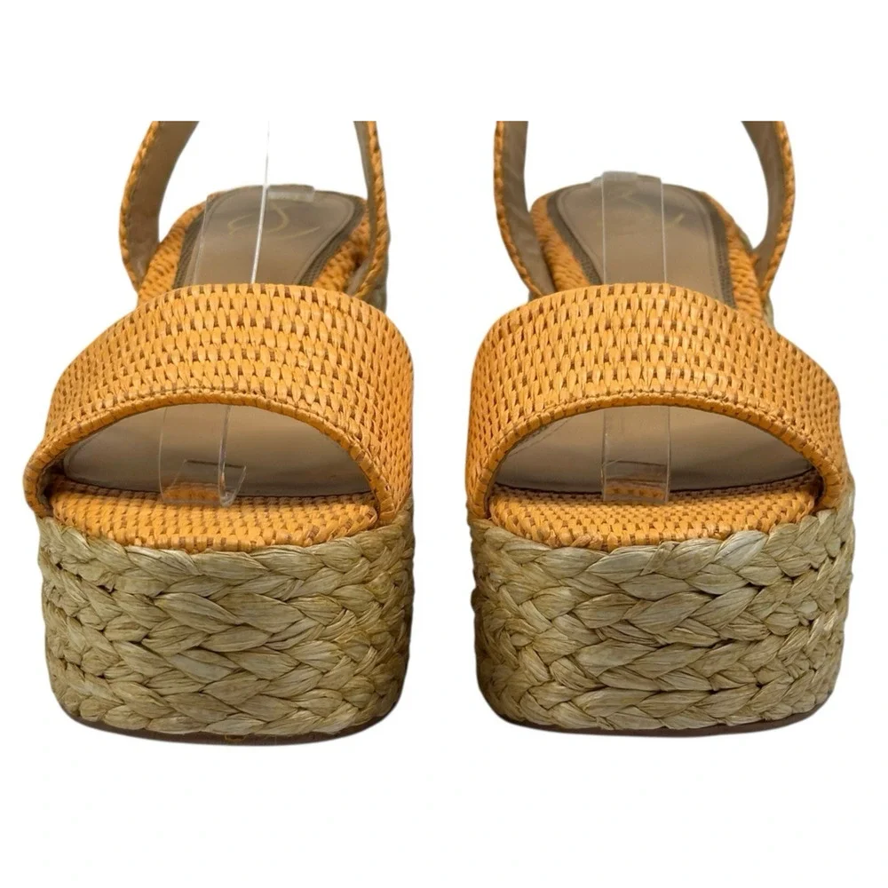 Sam Edelman April Marigold Raffia Platform Wedge Espadrille Sandal Womens 9M New